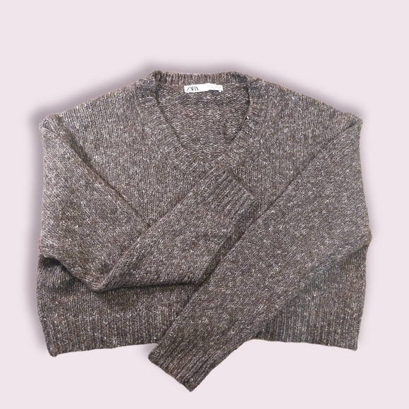 Zara Twisted Knit V Neck Sweater Wool - Picture 3 of 10